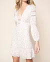 SUGARLIPS FLORAL LONG SLEEVE LACE TRIM MINI DRESS IN WHITE/PINK FLOWERS