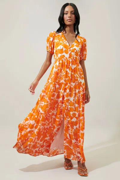 Sugarlips Floral Monaco Tiered Maxi Dress In Tangelo In Orange