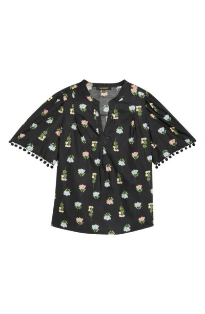 Sugarlips Floral Pompom Cotton Top In Black