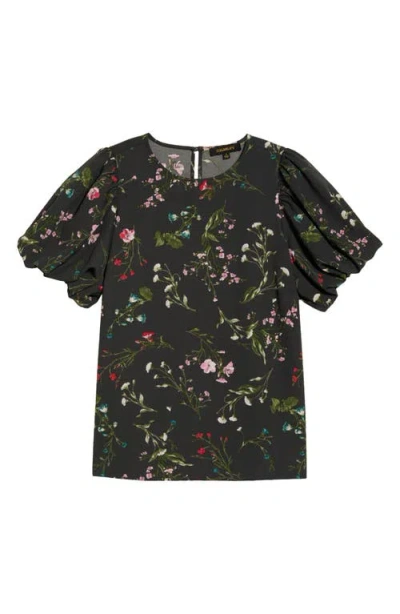 Sugarlips Floral Print Puff Sleeve Top In Blue