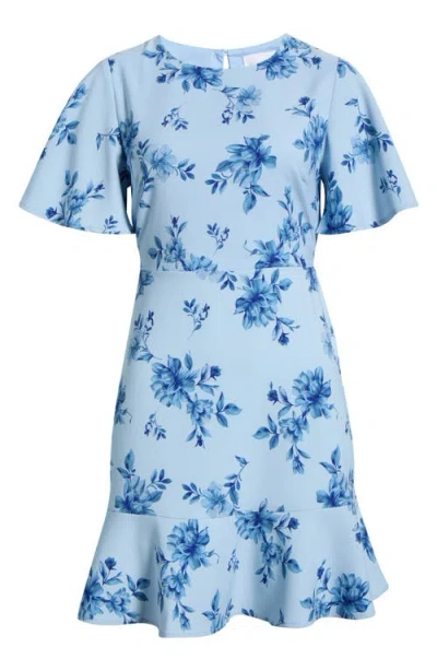 Sugarlips Floral Print Ruffle Hem Dress In Blue