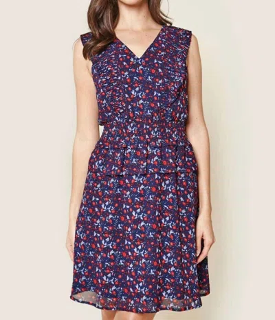 Sugarlips Floral Print Ruffled Mini Dress In Navy In Blue