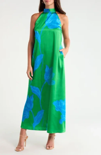 Sugarlips Floral Print Sleeveless Maxi Dress In Green
