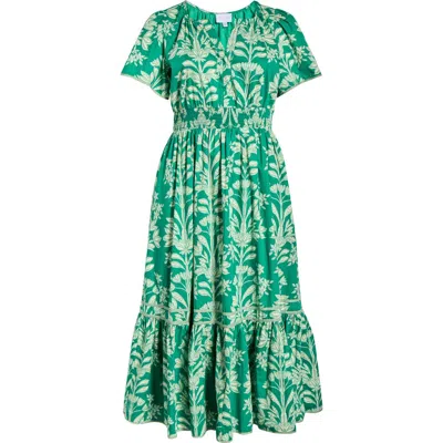 Sugarlips Floral Print Smocked Waist Maxi Dress In Green