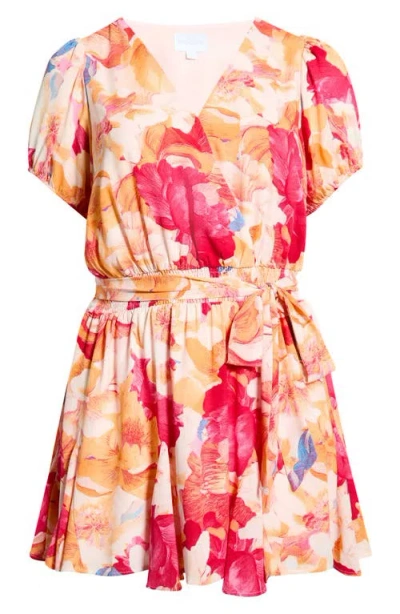 Sugarlips Floral Print Surplice Minidress In Multi