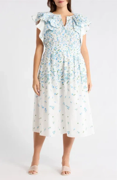 Sugarlips Floral Ruffle Flutter Sleeve Cotton Midi Dress In Multi