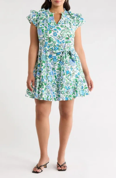 Sugarlips Floral Ruffle Sleeve Minidress In Green