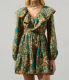 Sugarlips Floral Ruffle V Neck Mini Dress In Emerald Multi In Multi