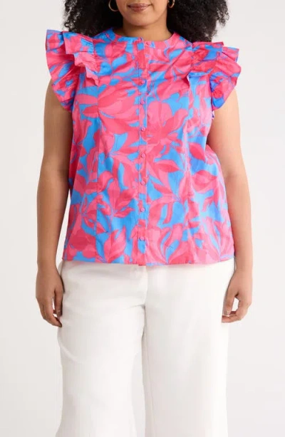 Sugarlips Floral Sammi Cotton Button-up Top In Pink