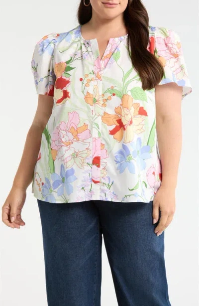 Sugarlips Floral Split Neck Top In Multi