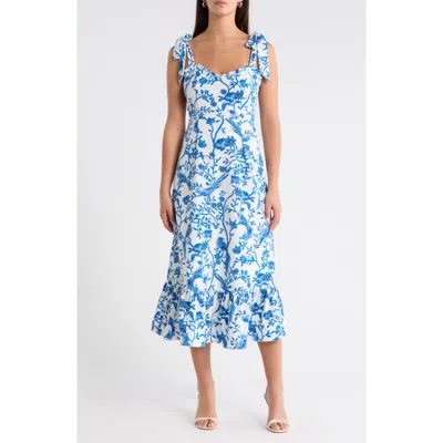 Sugarlips Floral Tie Strap Midi Sundress In Wht-blues