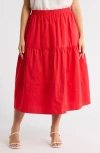 Sugarlips Floral Tiered Cotton Maxi Skirt In Red