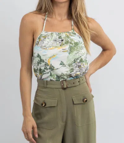 Sugarlips Francine Toile Print Halter Crop In Green In White