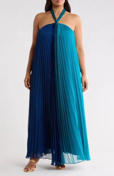 Sugarlips Galena Halter Pleated Maxi Dress In Blue