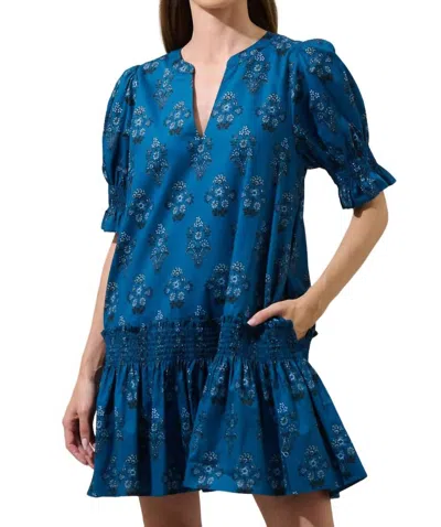 Sugarlips Gardena Floral Marinella Smocked Mini Dress In Navy Combo In Black