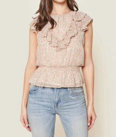 Sugarlips Gauzy Floral Ruffled Blouse In Multi In Neutral