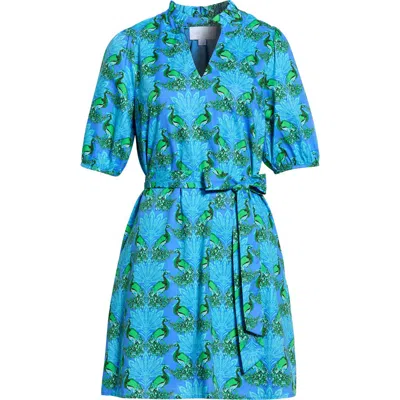 Sugarlips Genia Peacock Print Cotton Minidress In Blue-green