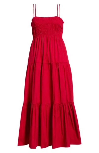 Sugarlips Gennie Smocked Tiered Cotton Midi Dress In Red