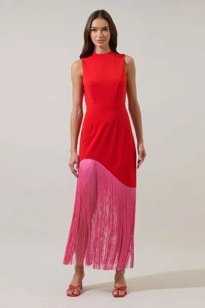 Sugarlips Gigi Fringe Sleeveless Maxi Dress In Red/pink In Multi