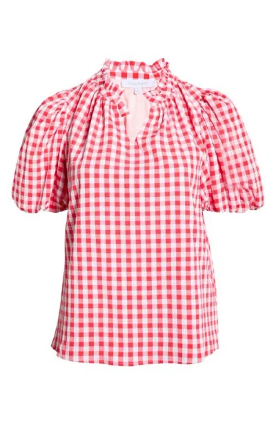 Sugarlips Ginham Ruffle Neck Top In Red