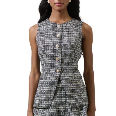 Sugarlips Gisella Tweed Jeanie Denim Vest In Black In Gray