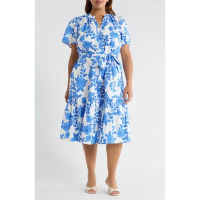 Sugarlips Glantis Floral Cora Button Midi Dress In Blue