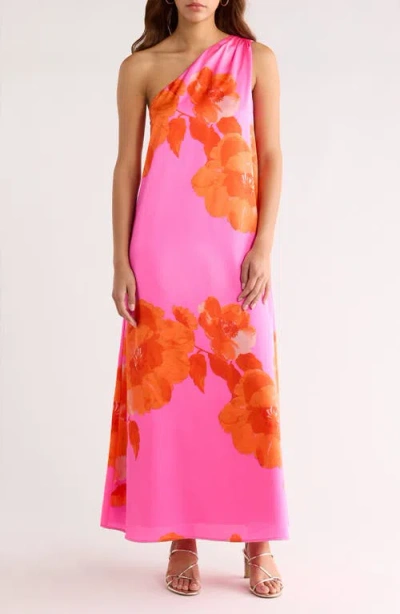 Sugarlips Glena Floral One-shoulder Maxi Dress In Pink