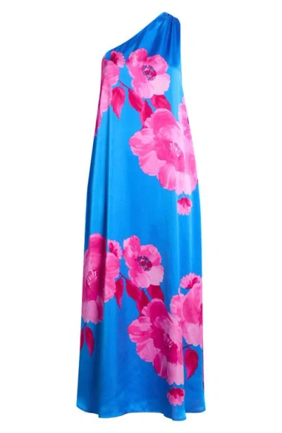 Sugarlips Glena Floral One-shoulder Maxi Dress In Blue