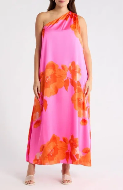 Sugarlips Glena Floral One Shoulder Maxi Dress In Pink