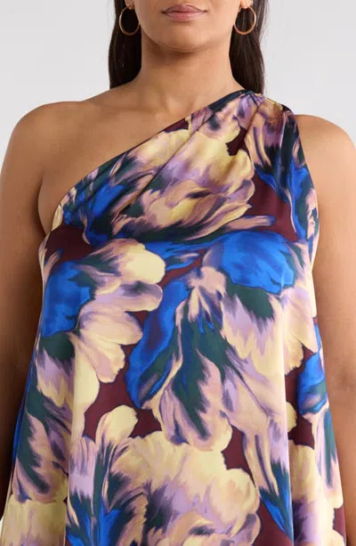 Sugarlips Glena One Shoulder Satin Maxi Dress In Multi