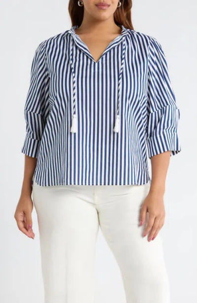 Sugarlips Glenda Stripe Irina Tie Split Neck Top In Multi