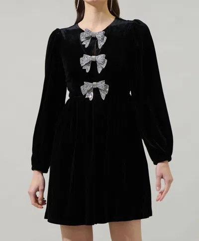 Sugarlips Glow Bow Velvet Dress In Black