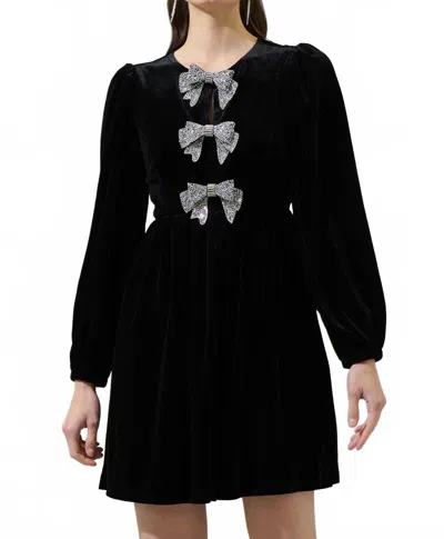 Sugarlips Glow Bow Velvet Mini Dress In Black