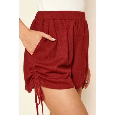 SUGARLIPS GOOD DAYS RUCHED WAFFLE KNIT SHORTS IN CHERRY