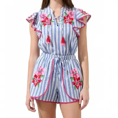 Sugarlips Grisa Striped Tassel Trim Top In Blue/white Stripe