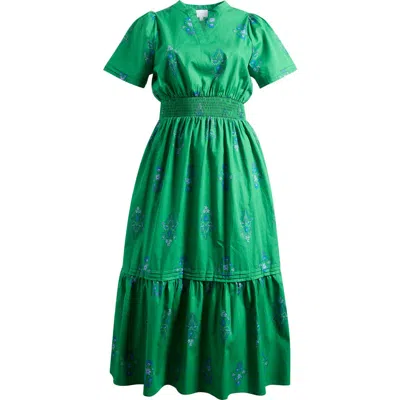 Sugarlips Halina Floral Smocked Waist Cotton Maxi Dress In Green