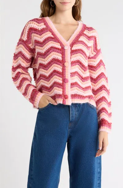 Sugarlips Harp Zig Zag Cardigan In Red Pink