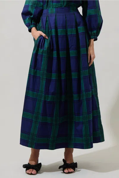Sugarlips Harrisville Plaid A-line Maxi Skirt In Navy/green In Blue