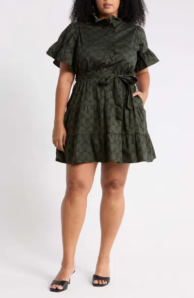 Sugarlips Haslet Floral Ruffled Button Front Dress In Green
