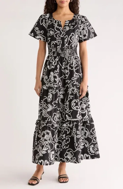 Sugarlips Haylie Floral Print A-line Dress In Black
