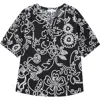 Sugarlips Haylie Floral Split Neck Cotton Top In Black