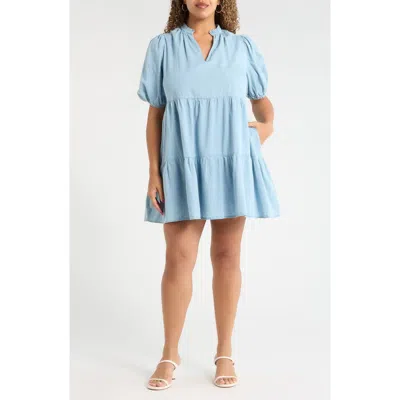 Sugarlips Haysville Jacey Babydoll Cotton Chambray Minidress In Blue