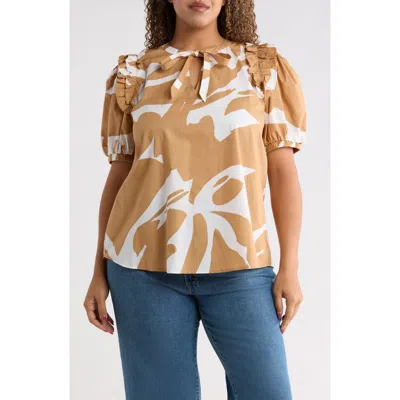 Sugarlips Hazel Abstract Noche Tie Neck Top In Brown