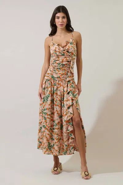 Sugarlips Heida Floral Bristol Ruched Maxi Dress In Multi