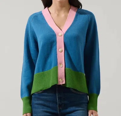 Sugarlips Hendria Long Sleeve V-neck Cardigan In Teal Multi In Brown