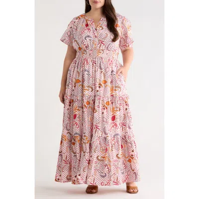 Sugarlips Hendry Floral Palmer Tiered Cotton Maxi Dress In Pink