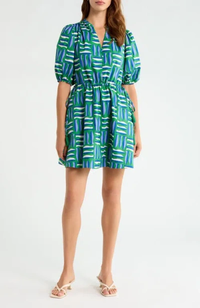 Sugarlips Hesper Marlin Print Cotton Minidress In Green-blue-multi
