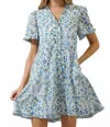 Sugarlips Hilo Floral Kara Shift Mini Dress In White, Blue, Green In Blue