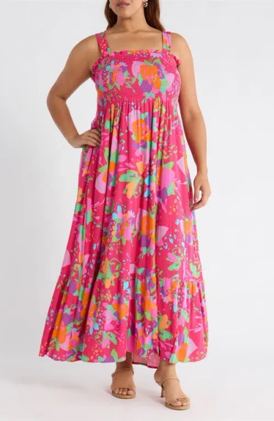 Sugarlips Himera Floral Kells Smocked Maxi Sundress In Pink