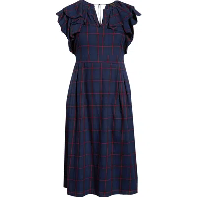 Sugarlips Holbrook Plaid Santana Tie Back Cotton Midi Dress In Blue